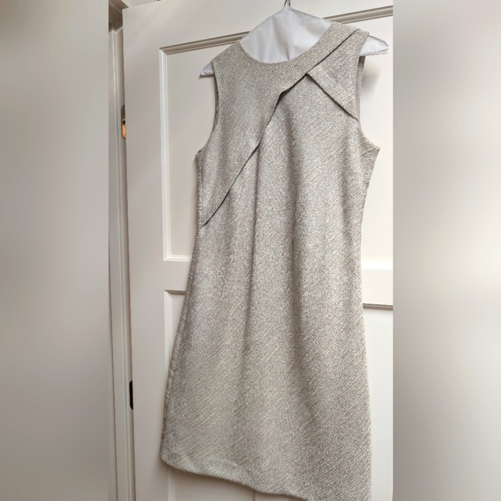 Elegant Cream/Metallic Sleeveless Dress